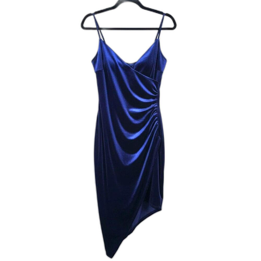 Windsor Dress XS Royal Blue Satin Bodycon Asymmetrical Midi Formal Party